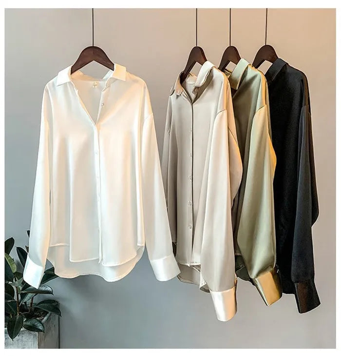 WHITE SATIN LOOSE COLLAR BLOUSE