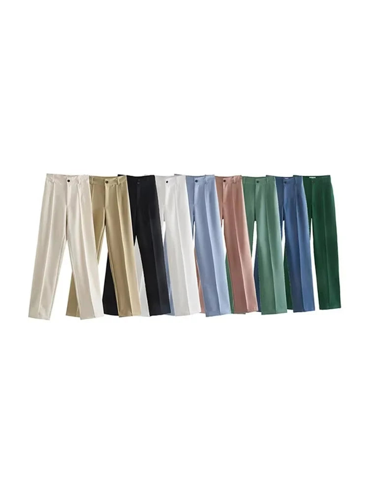 KHAKI TAILORED STRAIGHT TROUSERS