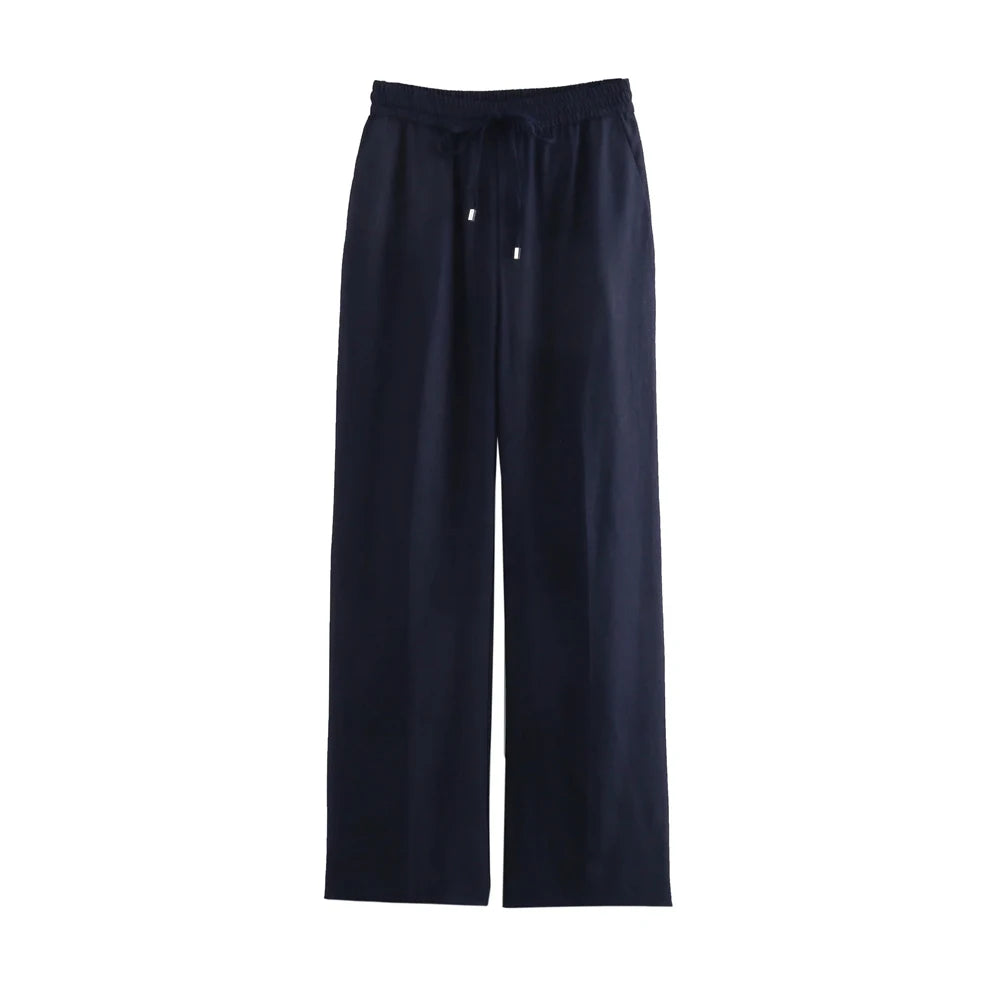 OLD MONEY STRAIGHT-LEG NAVY BLUE TROUSERS