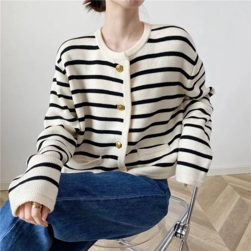 BELMONT BLACK STRIPED CARDIGAN