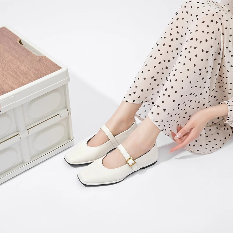 PURE LEATHER BEIGE CLASSIC FLATS