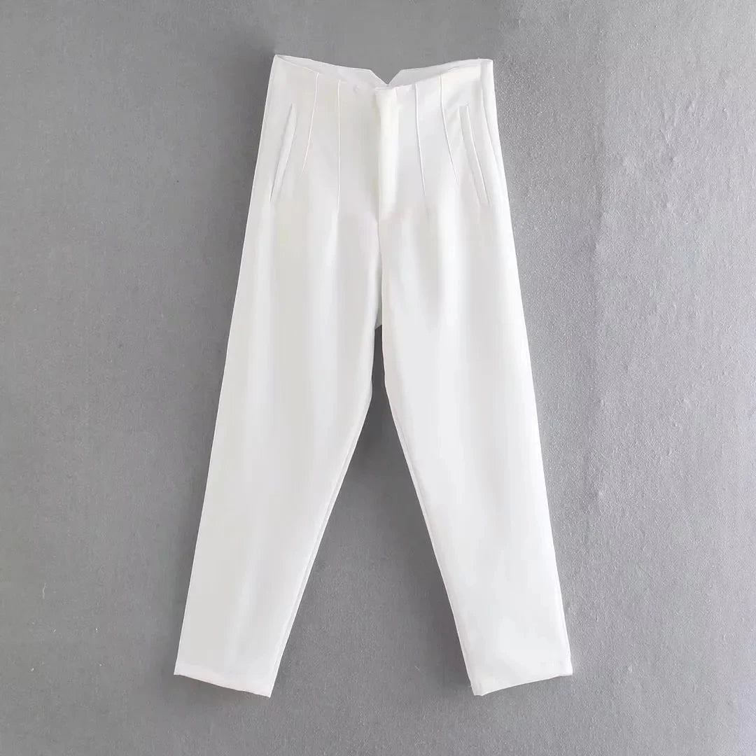 ELEGANT HIGH-WAIST WHITE PENCIL PANTS