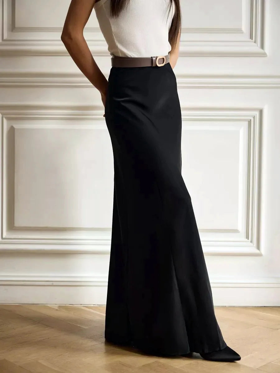 CLASSIC BLACK SATIN SKIRT
