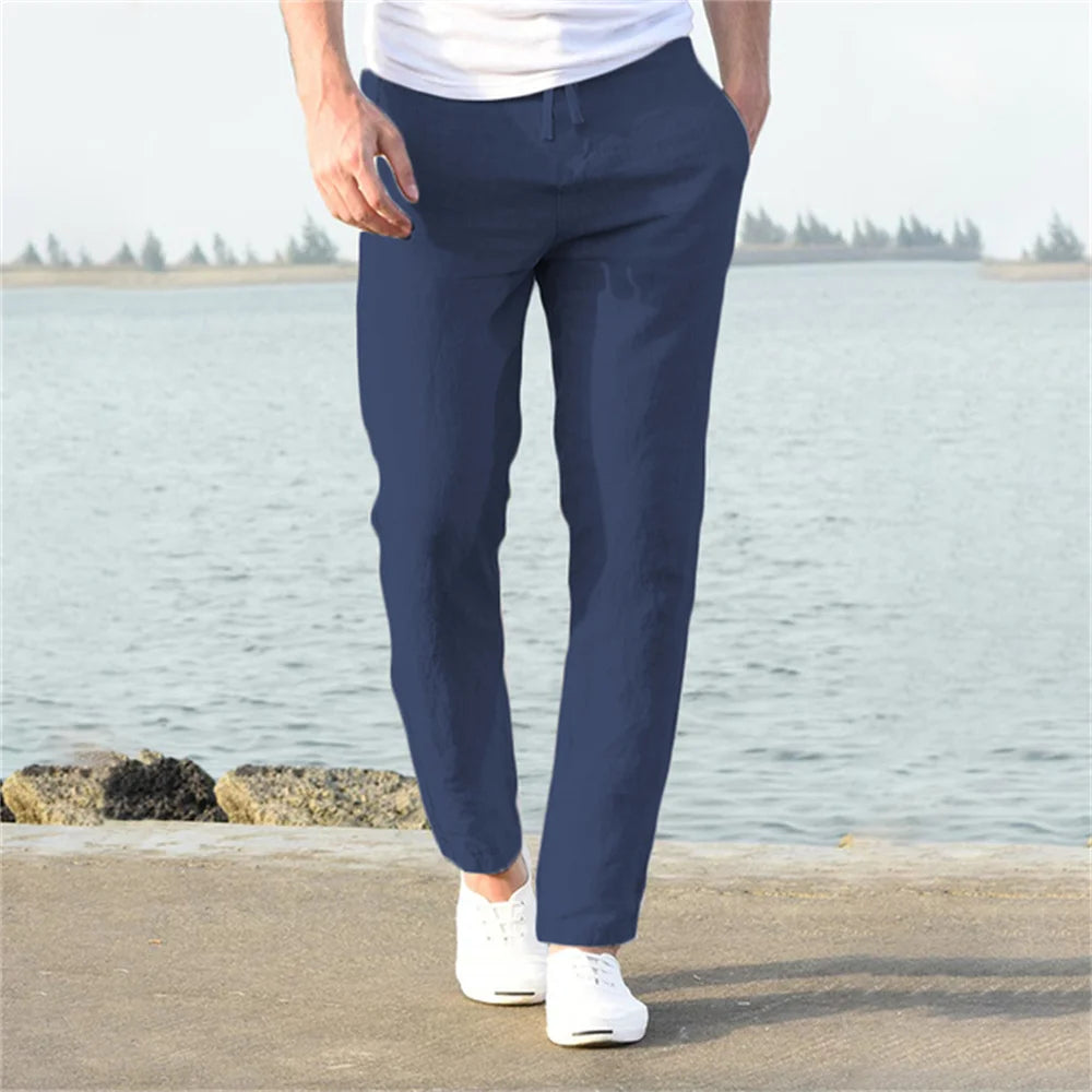 OLD MONEY NAVY BLUE LINEN TROUSERS