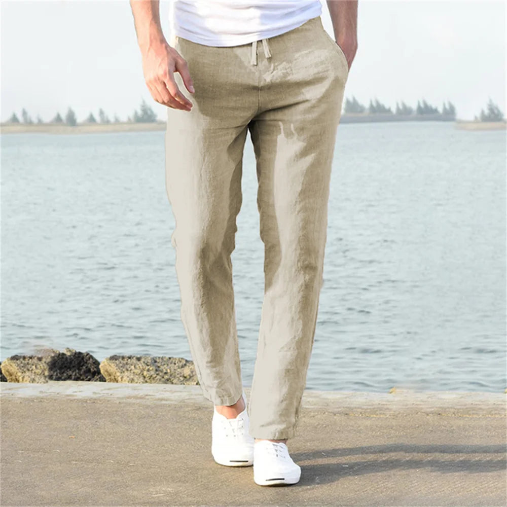 OLD MONEY BEIGE LINEN TROUSERS
