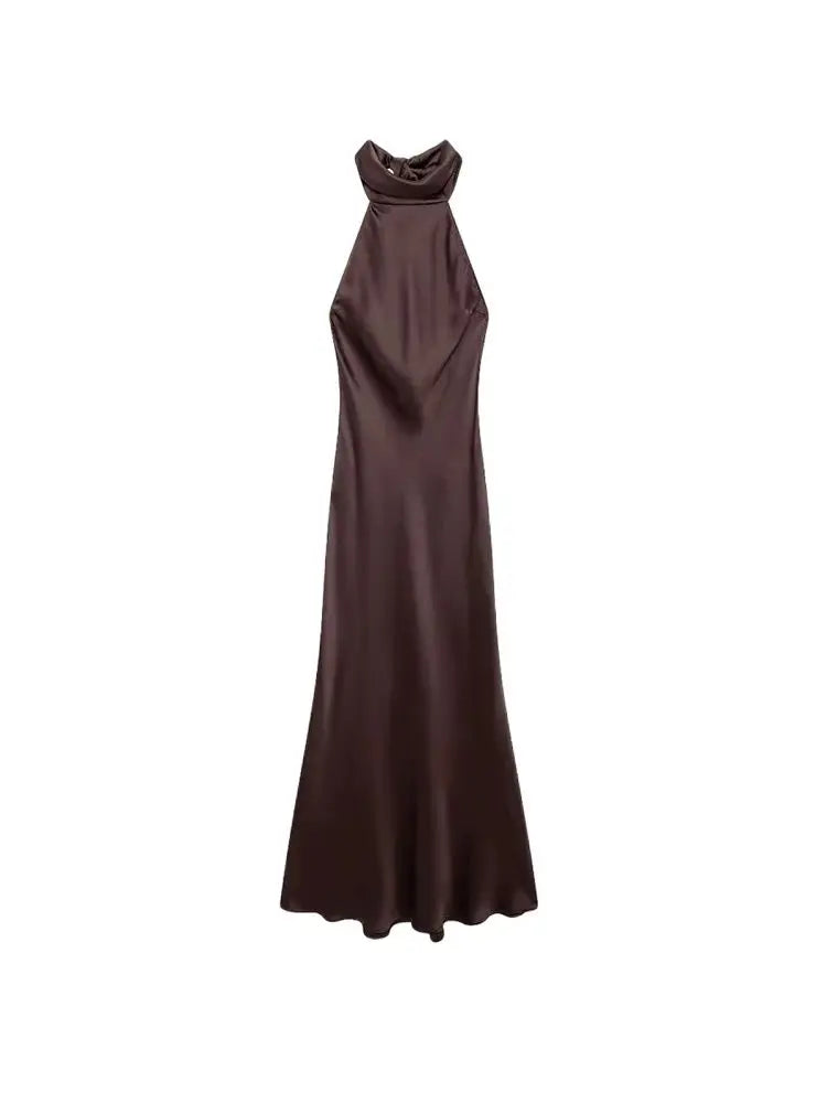 SATIN DARK BROWN PREMIUM DRESS