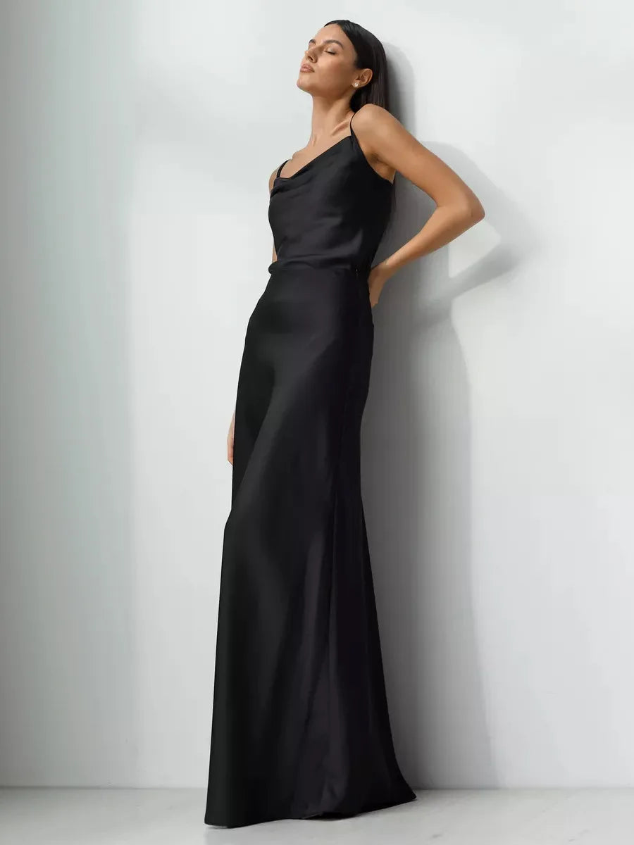 CLASSIC BLACK SATIN SKIRT