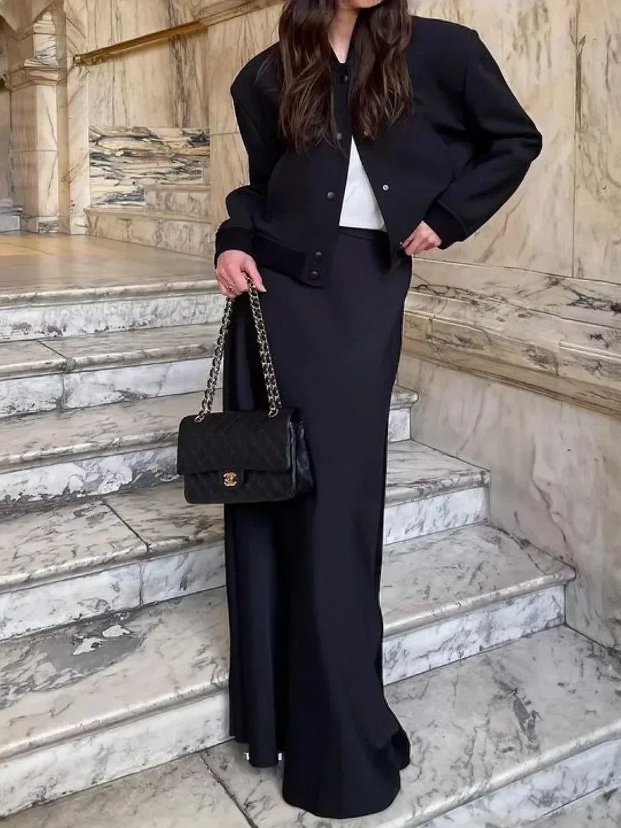 CLASSIC BLACK SATIN SKIRT