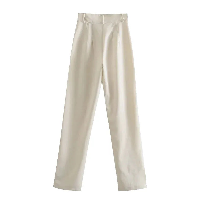 CREAM COLOR TAILORED STRAIGHT TROUSERS
