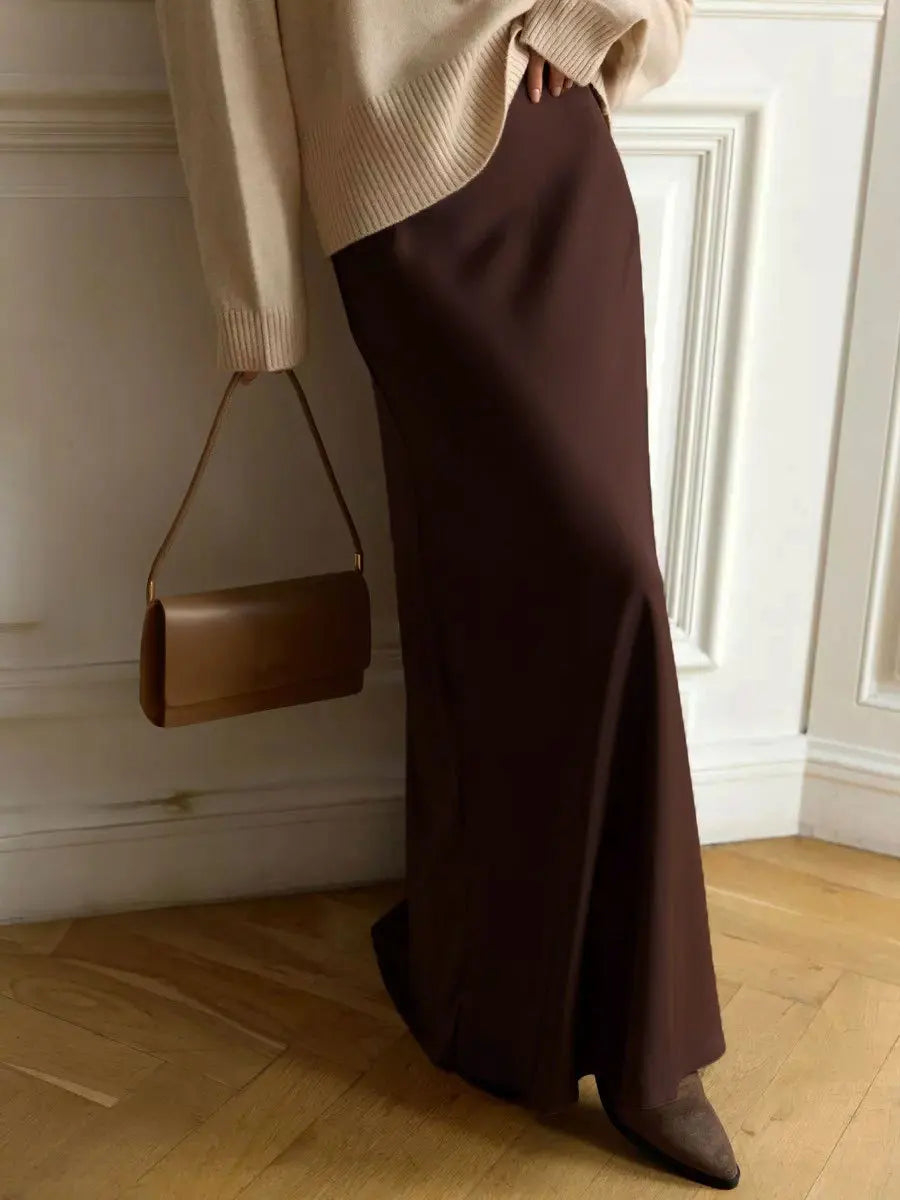 CLASSIC COFFEE SATIN SKIRT