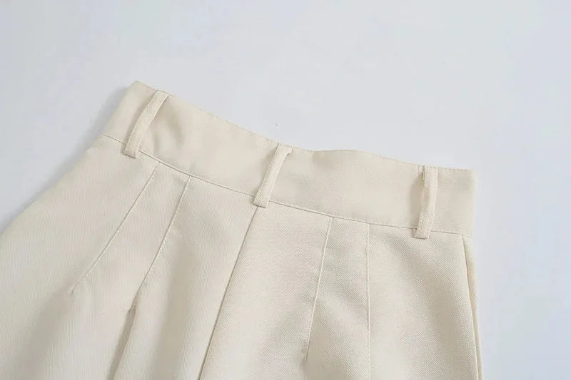 CREAM COLOR TAILORED STRAIGHT TROUSERS