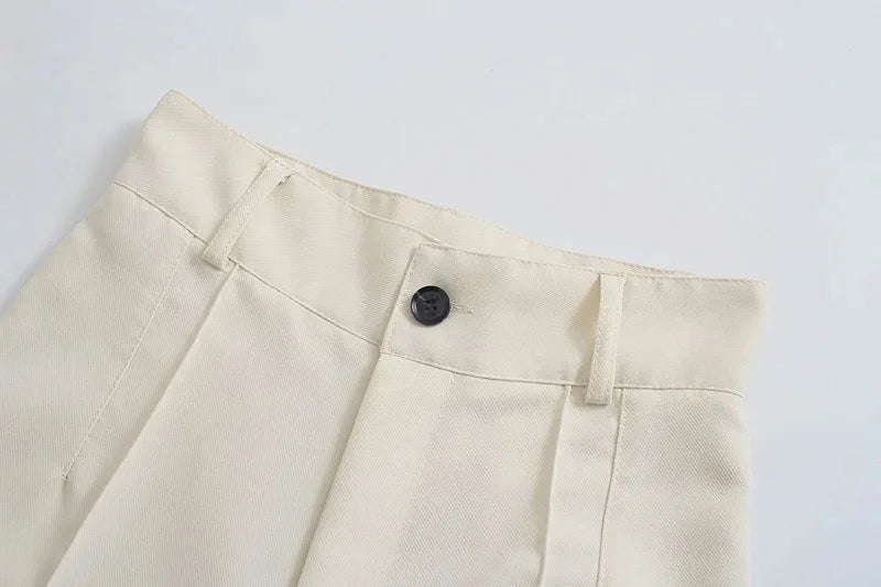 CREAM COLOR TAILORED STRAIGHT TROUSERS