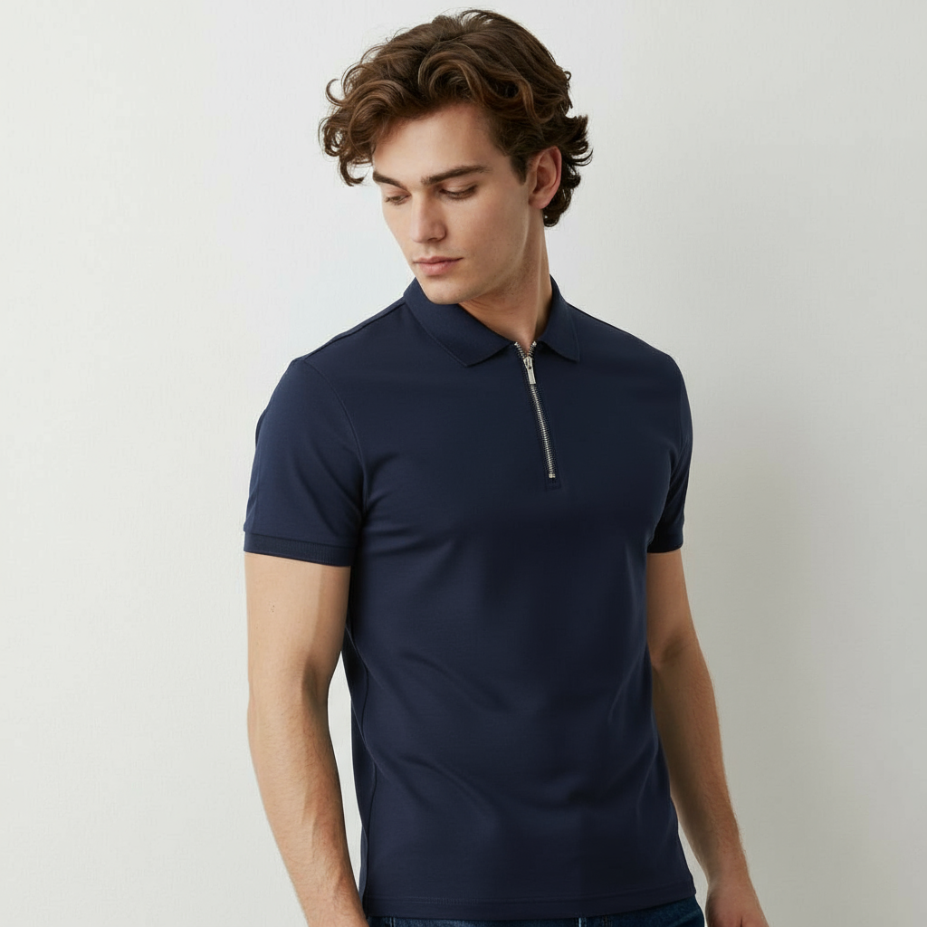 VINTAGE QUARTER ZIP NAVY BLUE POLO