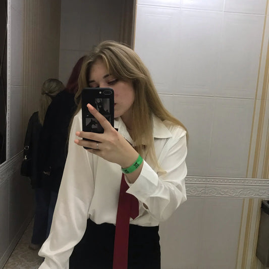 WHITE SATIN LOOSE COLLAR BLOUSE