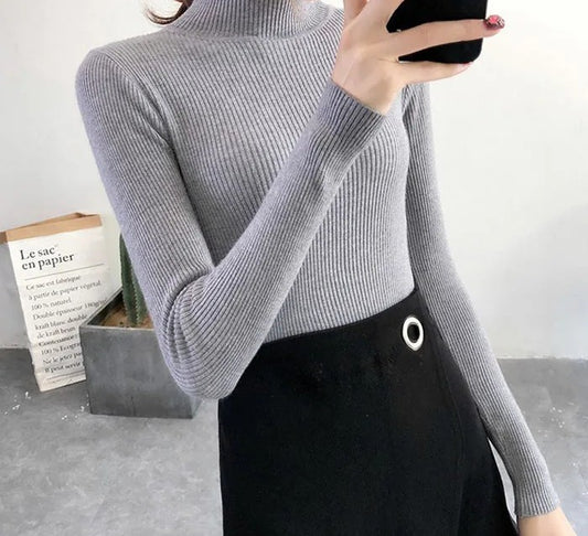 GRAY COTTON BLEND CLASSIC MOCK NECK PULLOVER