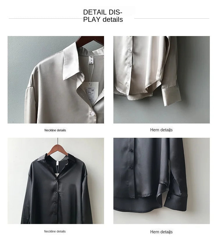 GRAY SATIN LOOSE COLLAR BLOUSE