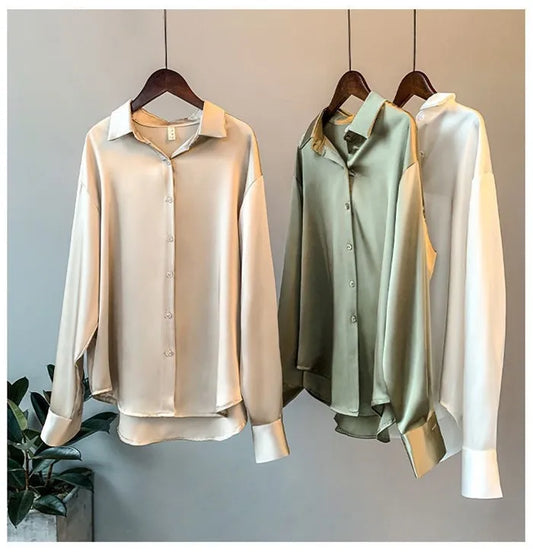 APRICOT SATIN LOOSE COLLAR BLOUSE
