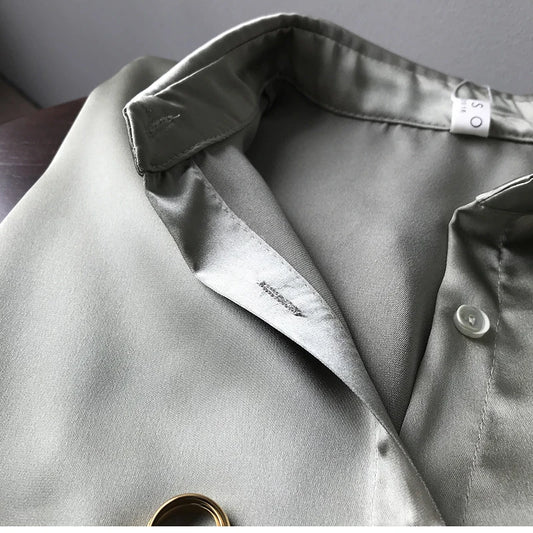 GRAY SATIN LOOSE COLLAR BLOUSE