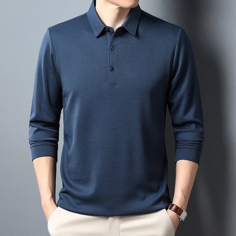 CASUAL LONG-SLEEVE NAVY BLUE POLO