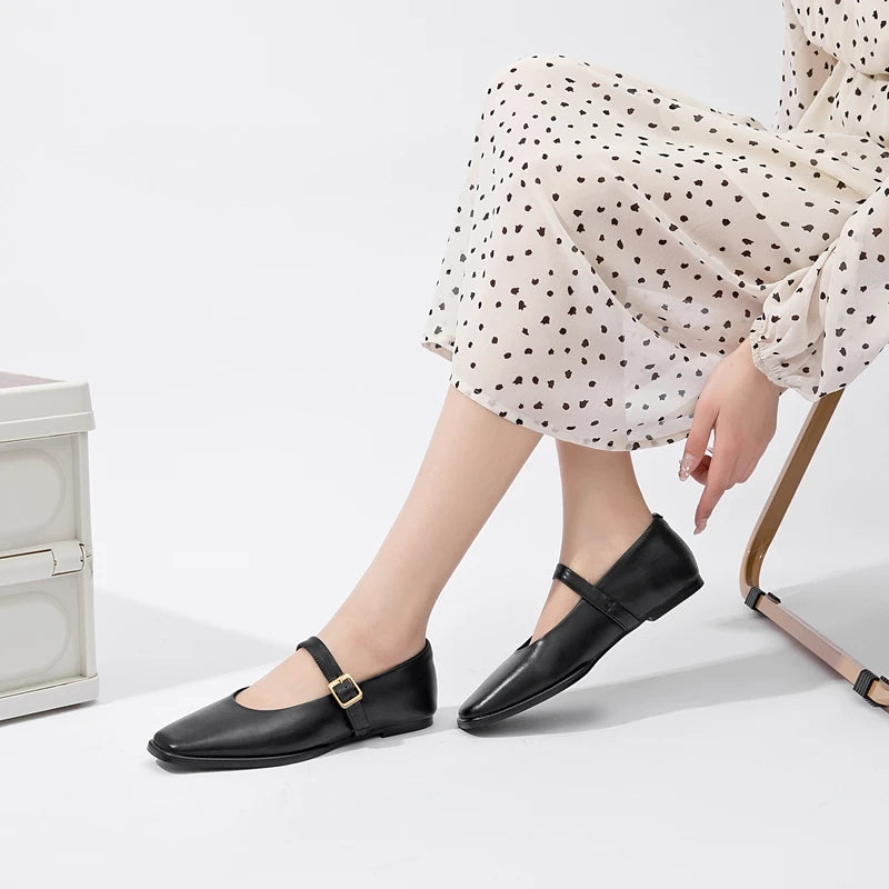 PURE LEATHER BLACK CLASSIC FLATS