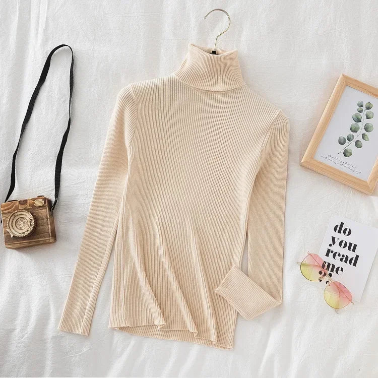 SLIM KNIT BEIGE TURTLENECK SWEATER