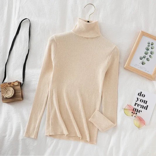 SLIM KNIT BEIGE TURTLENECK SWEATER