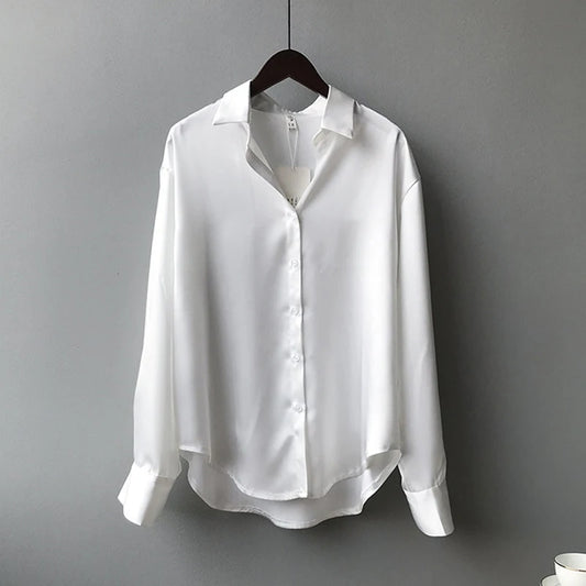 WHITE SATIN LOOSE COLLAR BLOUSE