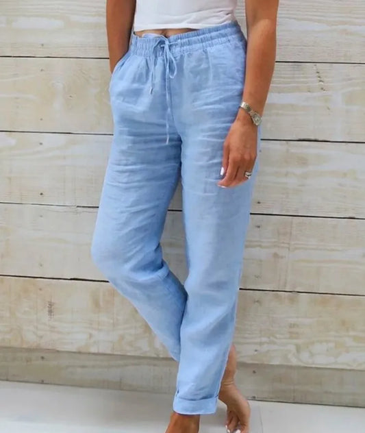 MODERN OLD MONEY BLUE COTTON LINEN TROUSERS