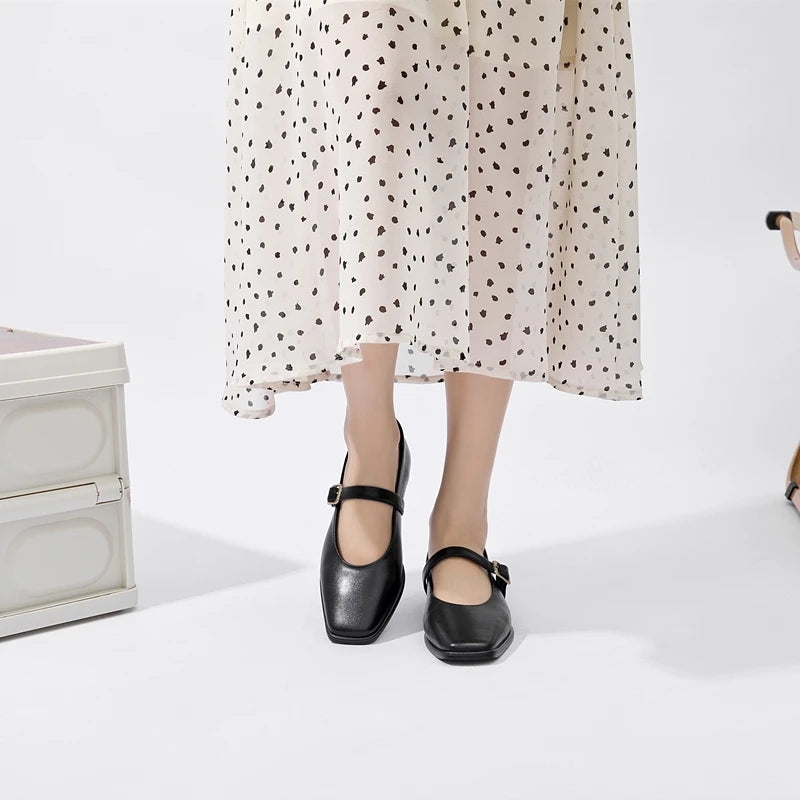 PURE LEATHER BLACK CLASSIC FLATS