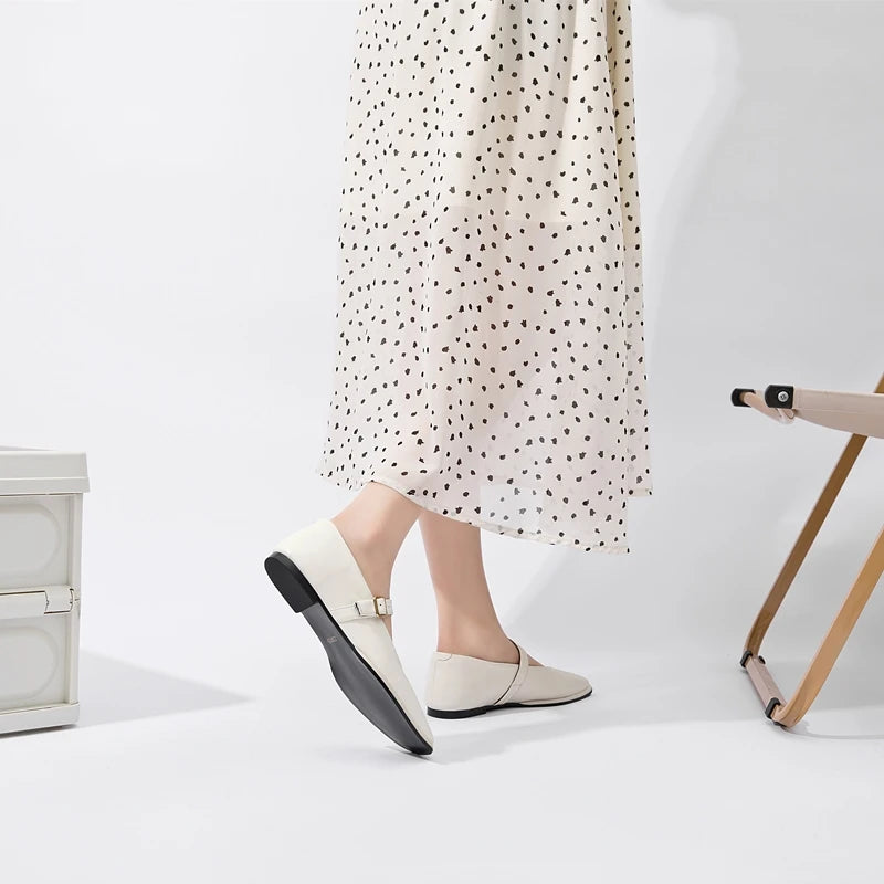 PURE LEATHER BEIGE CLASSIC FLATS