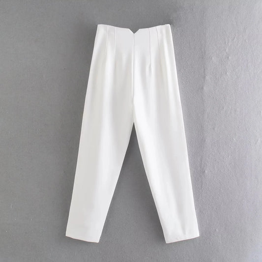 ELEGANT HIGH-WAIST WHITE PENCIL PANTS