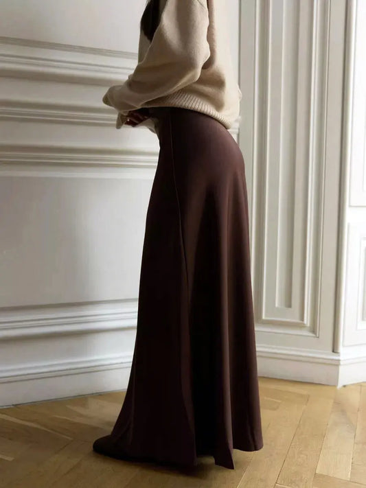 CLASSIC COFFEE SATIN SKIRT