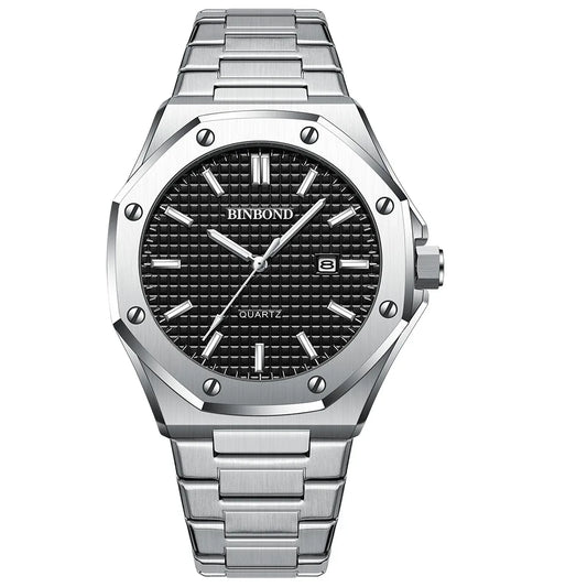MAYFAIR SILVER BLACK STEEL WATCH