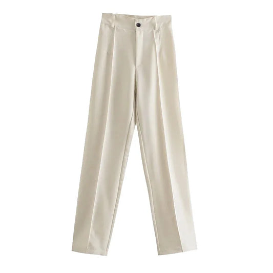 CREAM COLOR TAILORED STRAIGHT TROUSERS