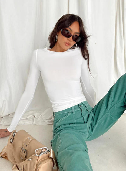 OLD MONEY KNIT WHITE LONG SLEEVE TEE
