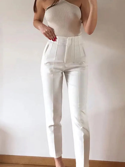 ELEGANT HIGH-WAIST RED PENCIL PANTS