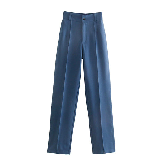 BLUE TAILORED STRAIGHT TROUSERS