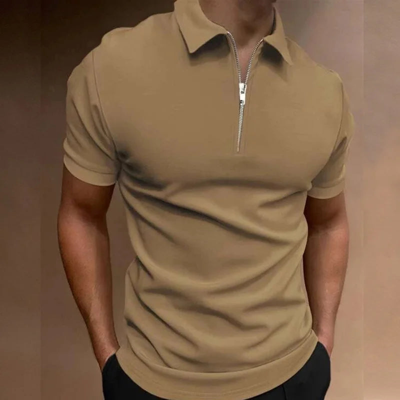 VINTAGE QUARTER ZIP KHAKI POLO