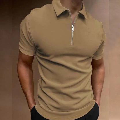 VINTAGE QUARTER ZIP KHAKI POLO