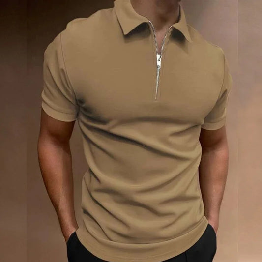 VINTAGE QUARTER ZIP KHAKI POLO