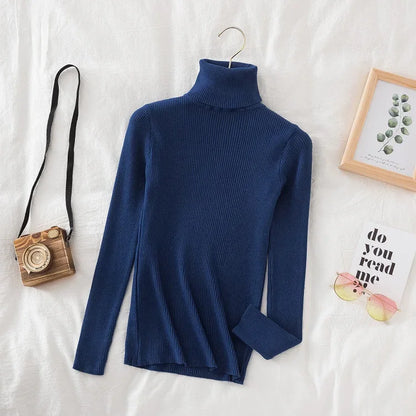 SLIM KNIT NAVY BLUE TURTLENECK SWEATER