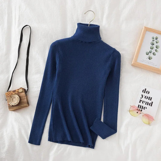 SLIM KNIT NAVY BLUE TURTLENECK SWEATER