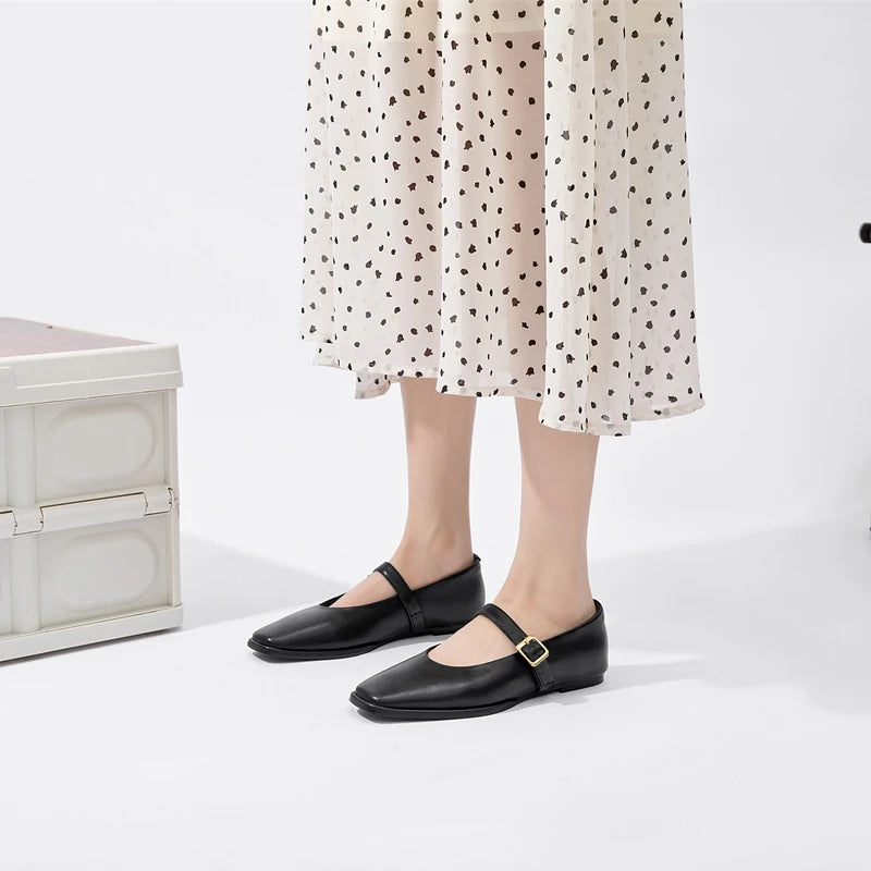 PURE LEATHER BLACK CLASSIC FLATS