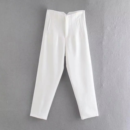 ELEGANT HIGH-WAIST WHITE PENCIL PANTS