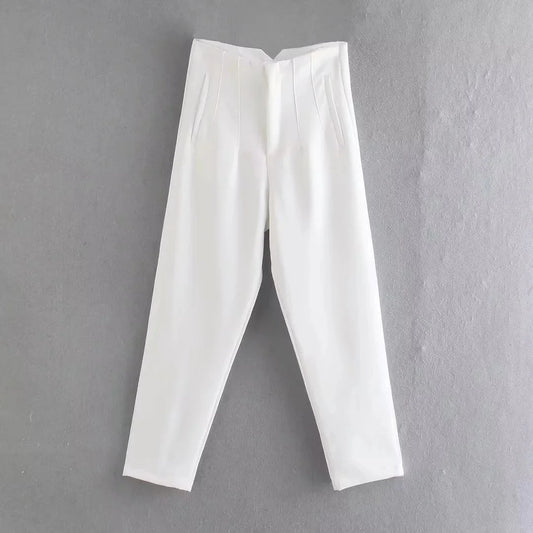 ELEGANT HIGH-WAIST WHITE PENCIL PANTS