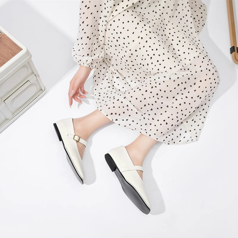 PURE LEATHER BEIGE CLASSIC FLATS