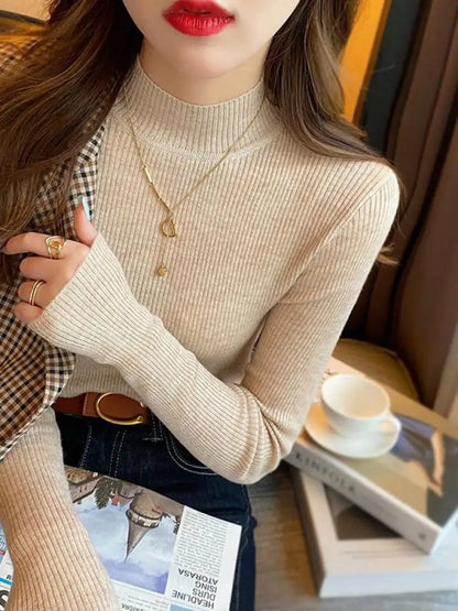 COTTON BLEND CLASSIC MOCK NECK PULLOVER