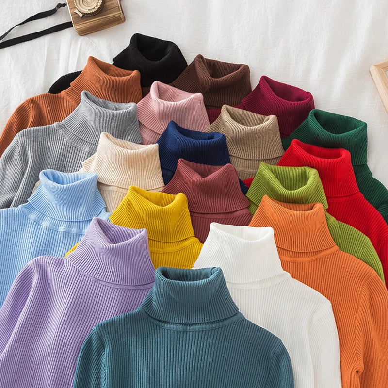 SLIM KNIT BROWN TURTLENECK SWEATER