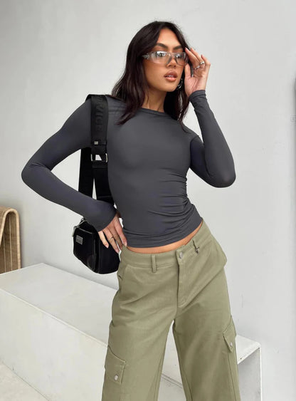 OLD MONEY KNIT GRAY LONG SLEEVE TEE
