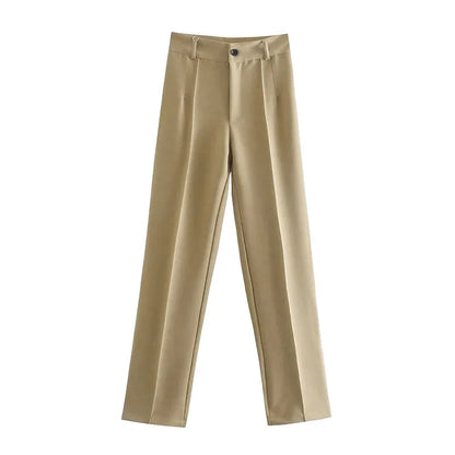 KHAKI TAILORED STRAIGHT TROUSERS